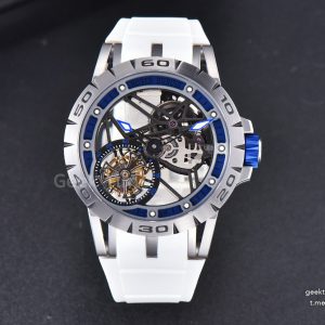 Excalibur Sports Tourbillon Titanium JBF 46MM Skeleton Dial Blue Crown White Rubber Strap