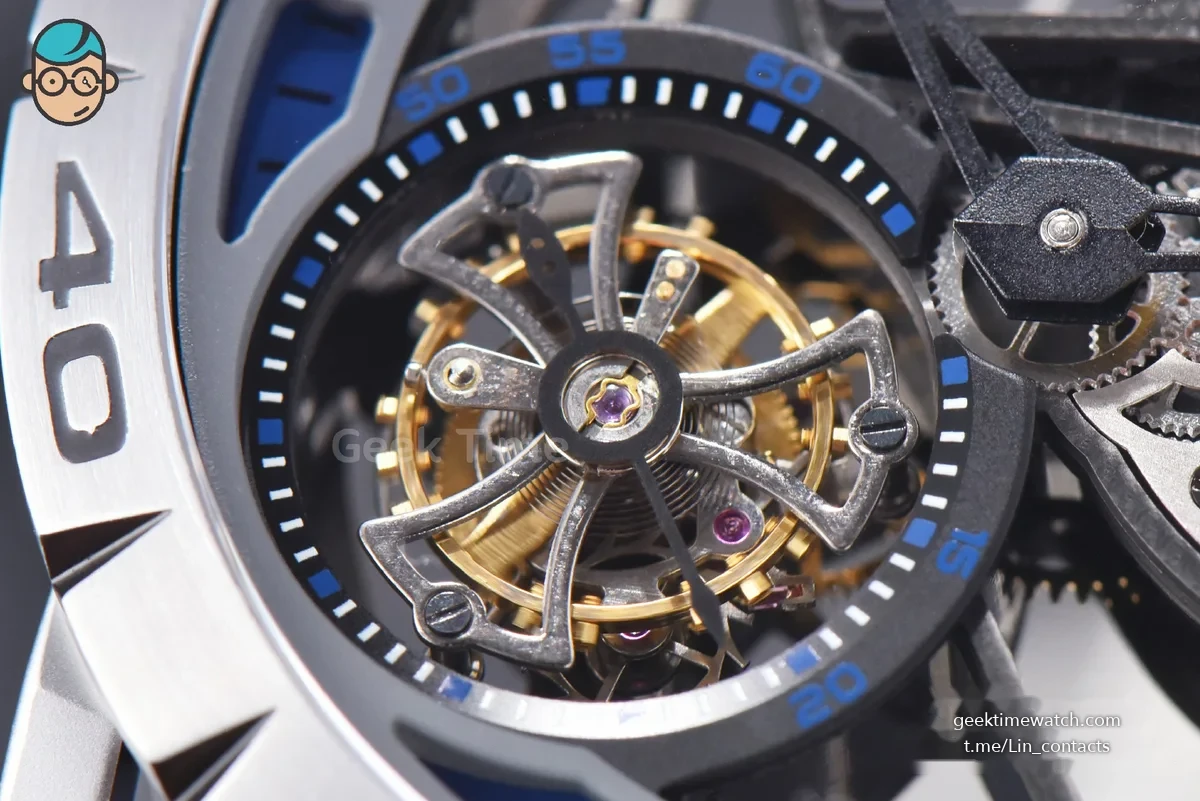 Excalibur Sports Tourbillon Titanium JBF 46MM Skeleton Dial Blue Crown White Rubber Strap