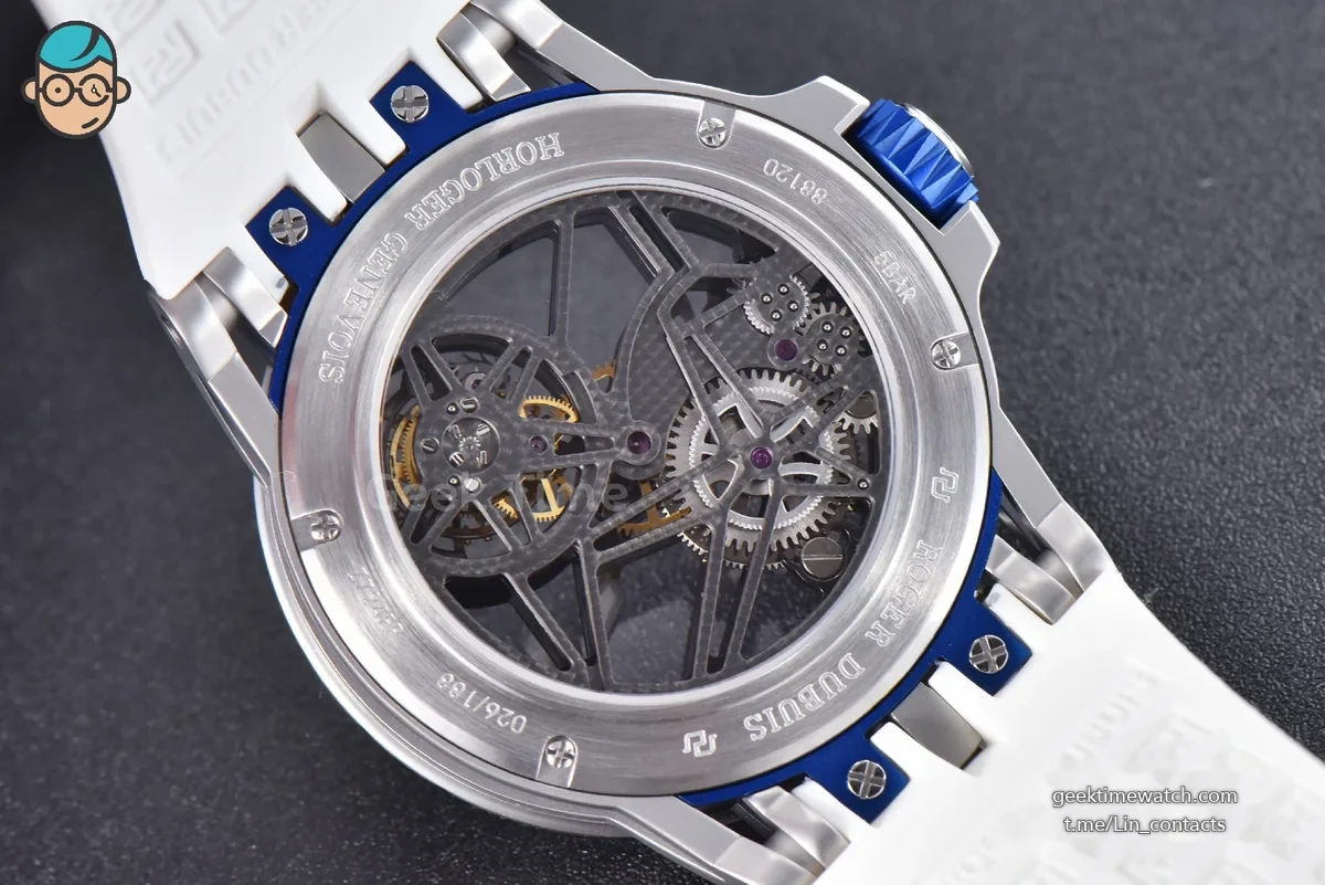 Excalibur Sports Tourbillon Titanium JBF 46MM Skeleton Dial Blue Crown White Rubber Strap