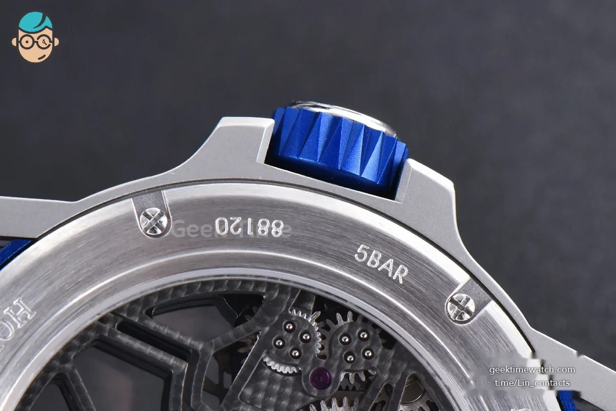 Excalibur Sports Tourbillon Titanium JBF 46MM Skeleton Dial Blue Crown White Rubber Strap