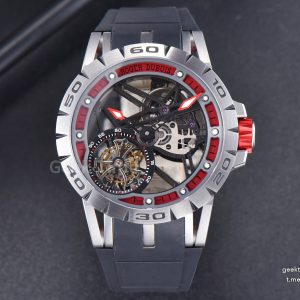 Excalibur Sports Tourbillon Titanium JBF 46MM Skeleton Dial Red Crown Black Rubber Strap