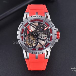 Excalibur Sports Tourbillon Titanium JBF 46MM Skeleton Dial Red Crown Red Rubber Strap