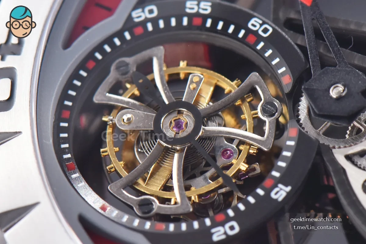 Excalibur Sports Tourbillon Titanium JBF 46MM Skeleton Dial Red Crown Red Rubber Strap