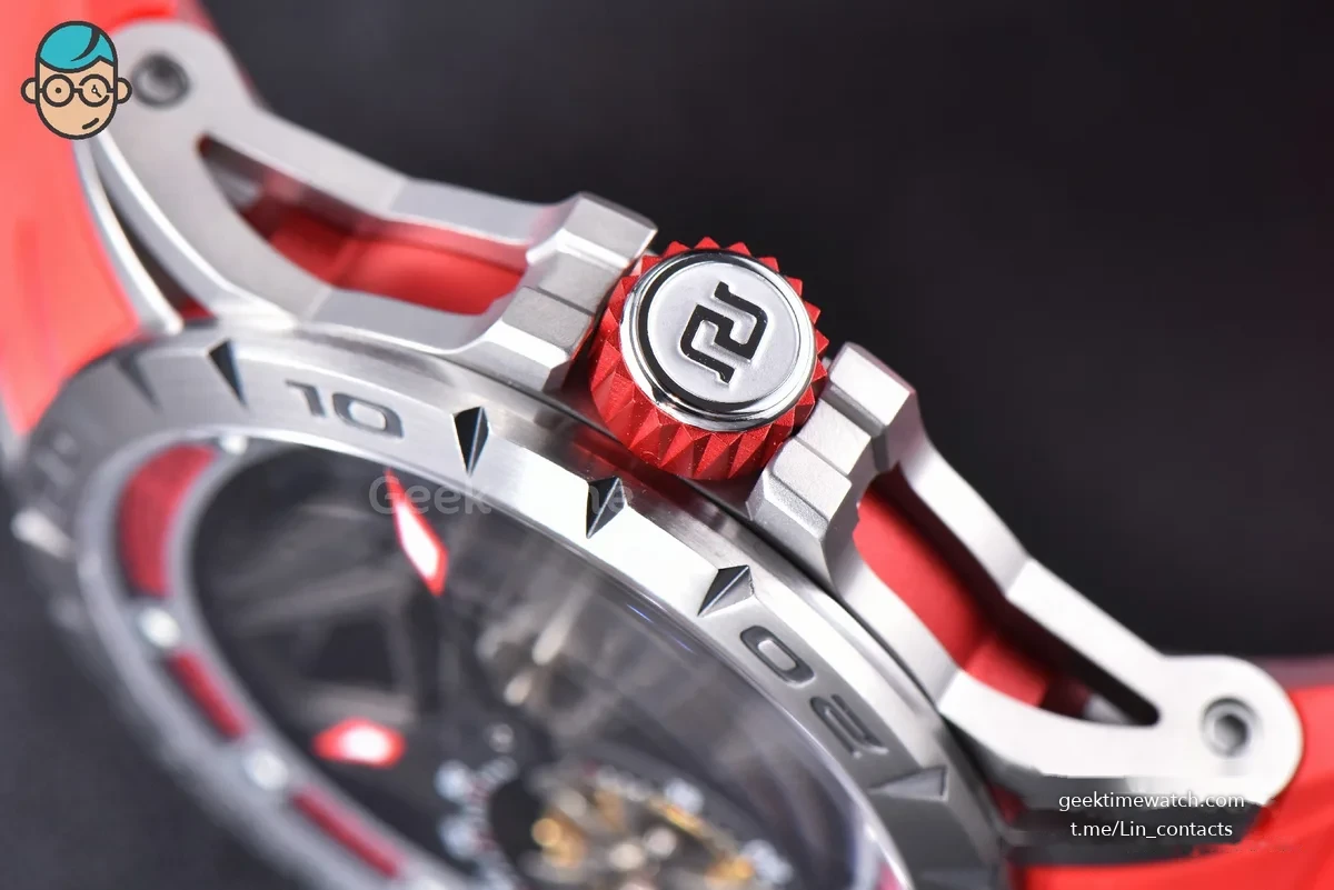 Excalibur Sports Tourbillon Titanium JBF 46MM Skeleton Dial Red Crown Red Rubber Strap