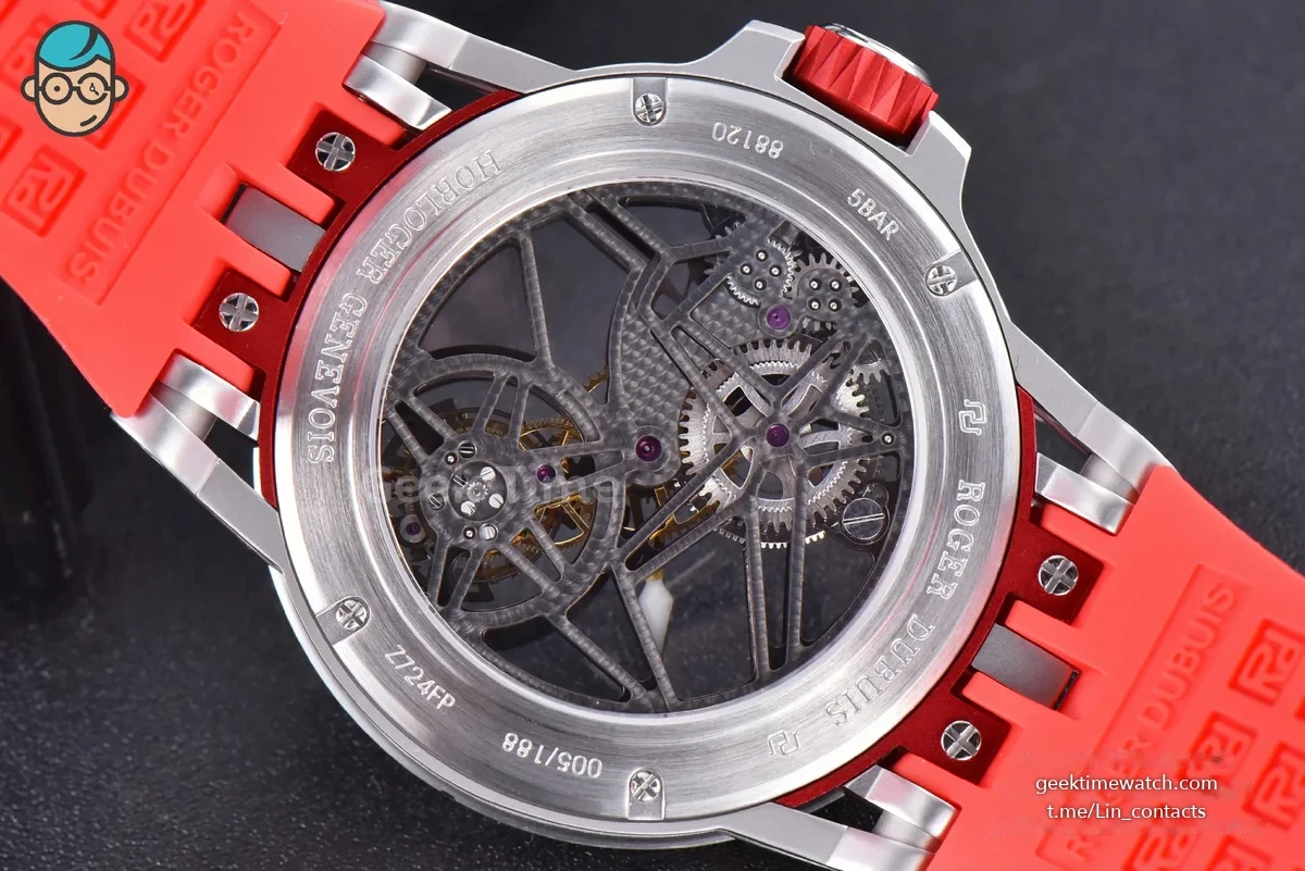 Excalibur Sports Tourbillon Titanium JBF 46MM Skeleton Dial Red Crown Red Rubber Strap