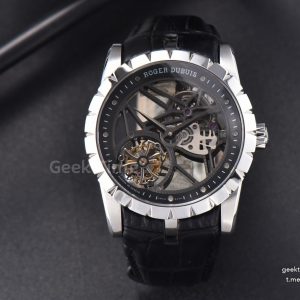 Excalibur SS JBF 45MM Black Crown Skeleton Dial Black Croc Leather Strap A2136 Tourbillon