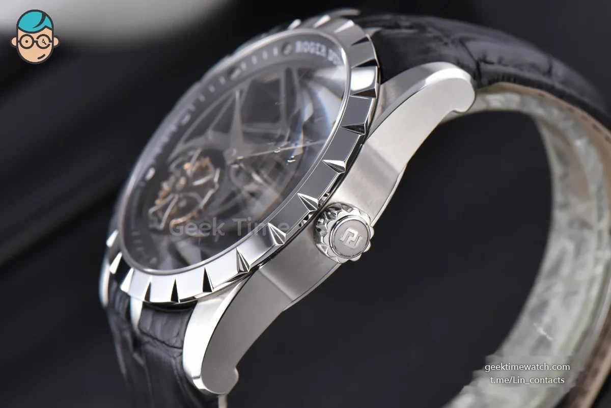 Excalibur SS JBF 45MM Black Crown Skeleton Dial Black Croc Leather Strap A2136 Tourbillon
