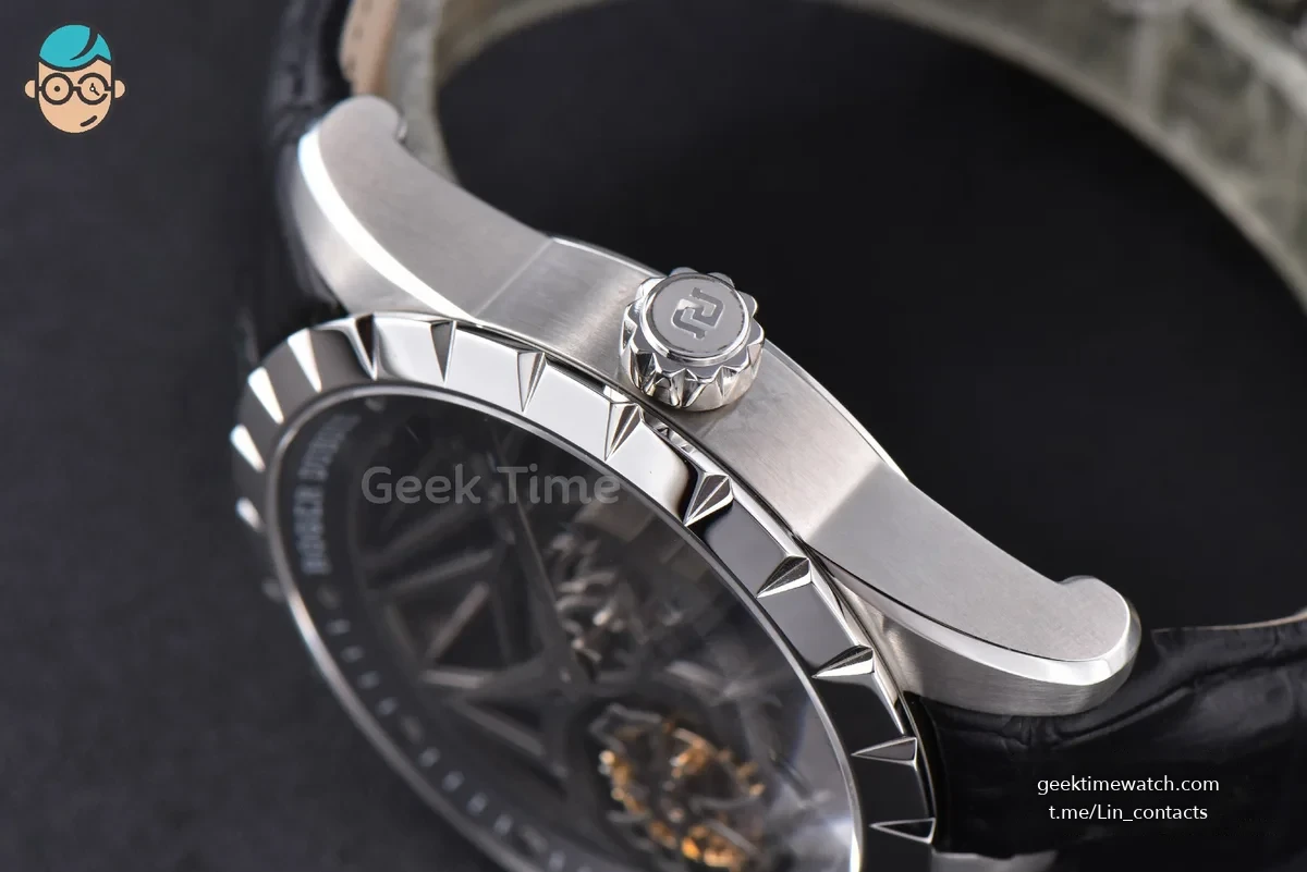 Excalibur SS JBF 45MM Black Crown Skeleton Dial Black Croc Leather Strap A2136 Tourbillon
