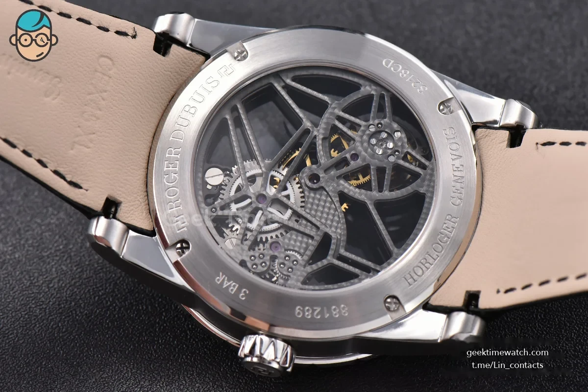 Excalibur SS JBF 45MM Black Crown Skeleton Dial Black Croc Leather Strap A2136 Tourbillon