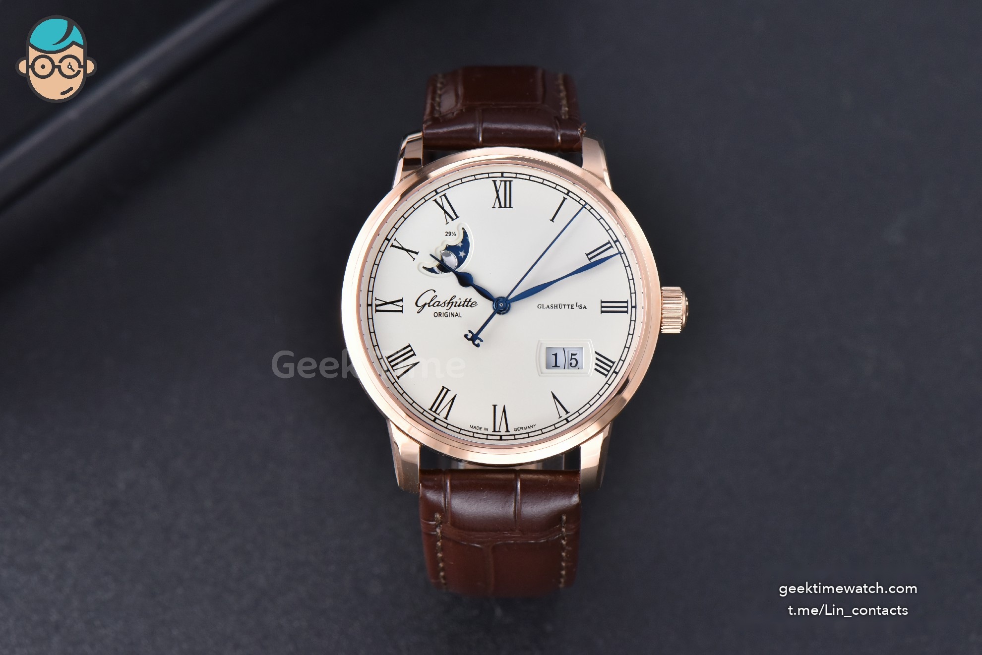 Excellence Panorama V9F 40MM RG Date Moonphase White Dial Brown Leather Strap A100
