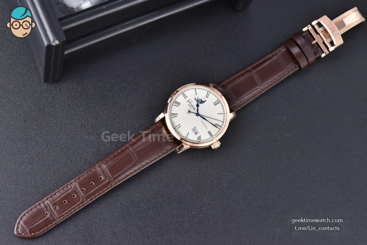 Excellence Panorama V9F 40MM RG Date Moonphase White Dial Brown Leather Strap A100