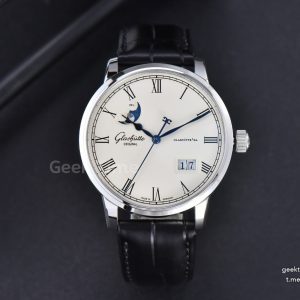 Excellence Panorama V9F 40MM SS Date Moonphase White Dial Black Leather Strap A100