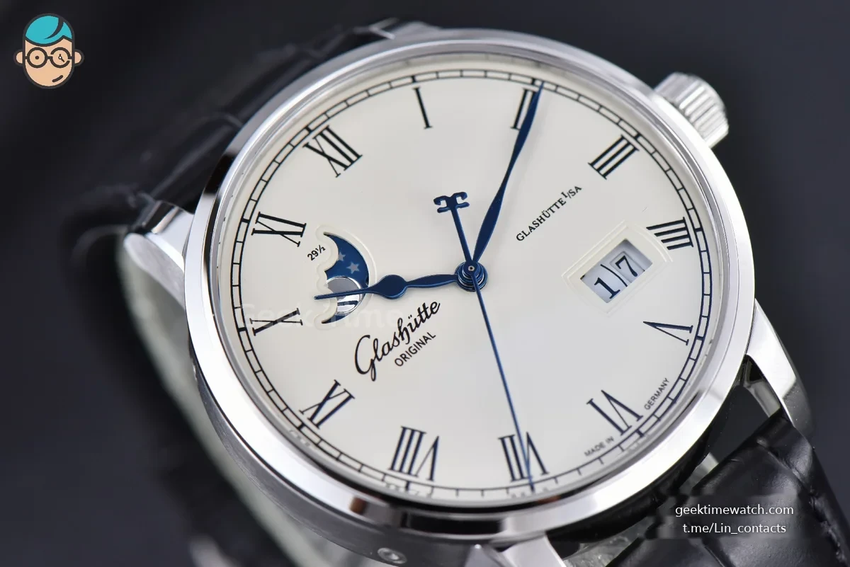 Excellence Panorama V9F 40MM SS Date Moonphase White Dial Black Leather Strap A100
