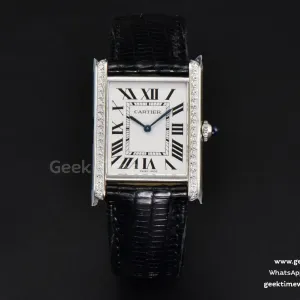 Tank Must Large 33.7×25.5mm Diamond K11F White Dial Black Croc Strap Quartz