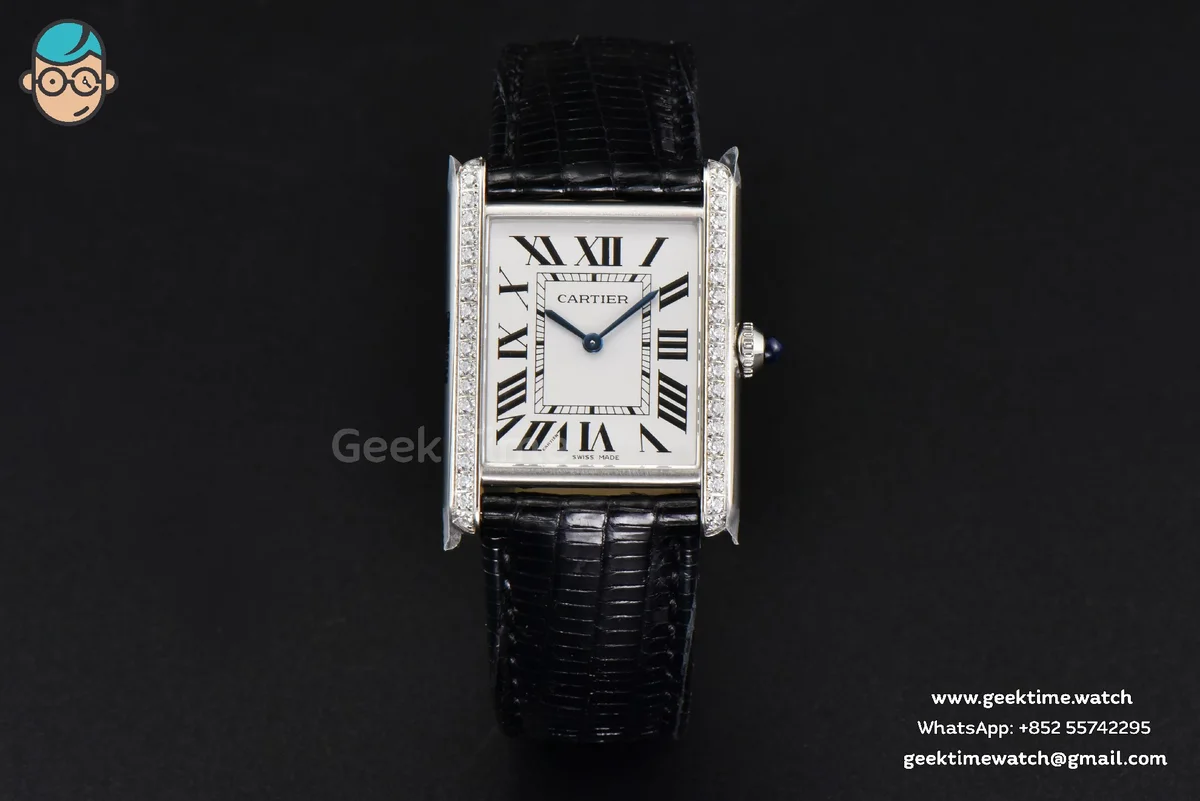 Tank Must Large 33.7×25.5mm Diamond K11F White Dial Black Croc Strap Quartz