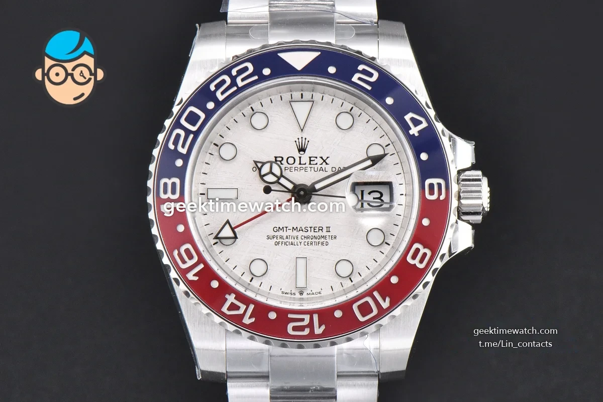 GMT Master 126710 BLRO Pepsi Gold Factory Meteorite Red/Blue Bezel Jubilee Bracelet V4 Weighted