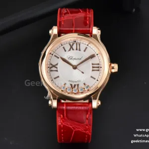Happy Sport Automatic RG 33mm HWF White Dial Red Leather Starp A2892