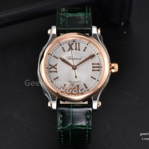 Happy Sport Automatic RG/SS 33mm HWF White Dial Green Leather Starp A2892