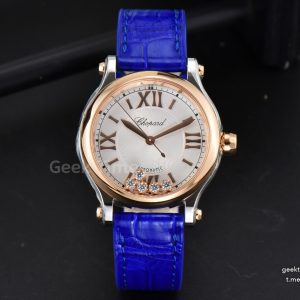 Happy Sport Automatic RG/SS 33mm HWF White Dial Light Blue Leather Starp A2892