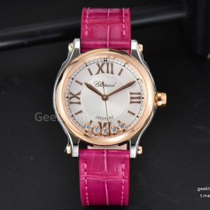 Happy Sport Automatic RG/SS 33mm HWF White Dial Rose Red Leather Starp A2892