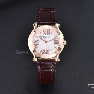 Happy Sport ZF 30MM RG White Dial Black Leather Starp Swiss Quartz