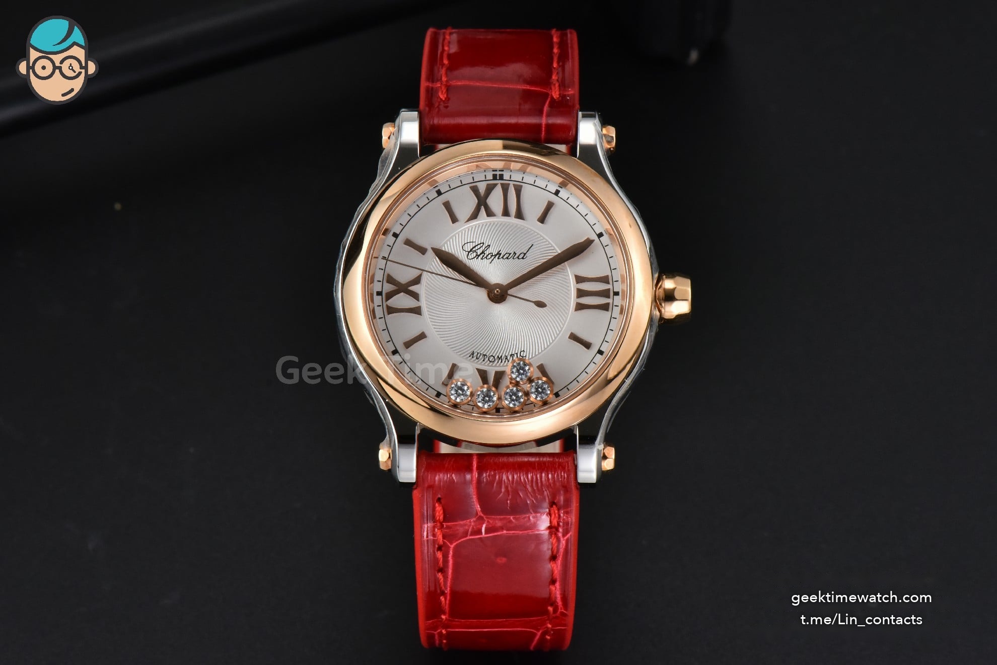 Happy Sport Automatic RG/SS 33mm HWF White Dial Red Leather Starp A2892