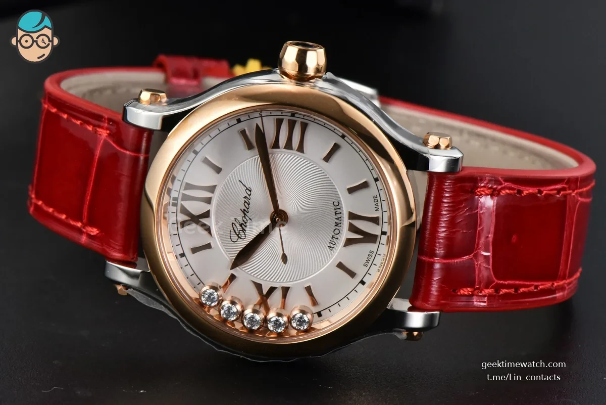 Happy Sport Automatic RG/SS 33mm HWF White Dial Red Leather Starp A2892