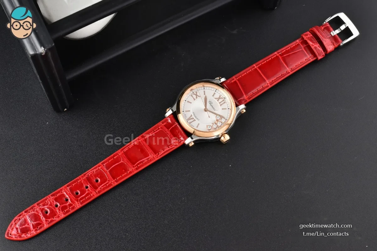 Happy Sport Automatic RG/SS 33mm HWF White Dial Red Leather Starp A2892