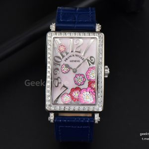 Long Island Ladies 26mm ZF Diamond MOP Dial Blue Leather Strap Swiss Ronda Quartz