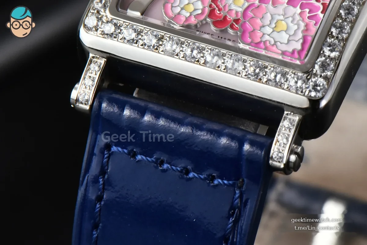 Long Island Ladies 26mm ZF Diamond MOP Dial Blue Leather Strap Swiss Ronda Quartz