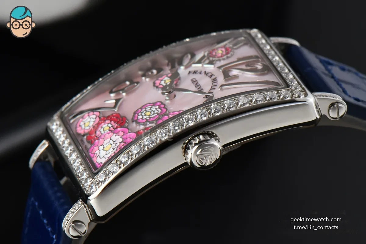 Long Island Ladies 26mm ZF Diamond MOP Dial Blue Leather Strap Swiss Ronda Quartz