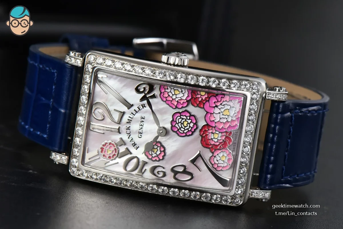 Long Island Ladies 26mm ZF Diamond MOP Dial Blue Leather Strap Swiss Ronda Quartz