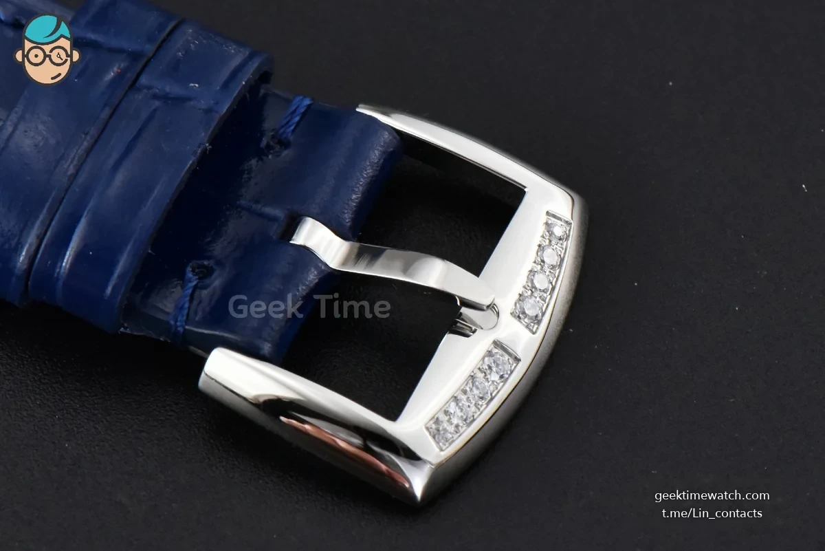 Long Island Ladies 26mm ZF Diamond MOP Dial Blue Leather Strap Swiss Ronda Quartz
