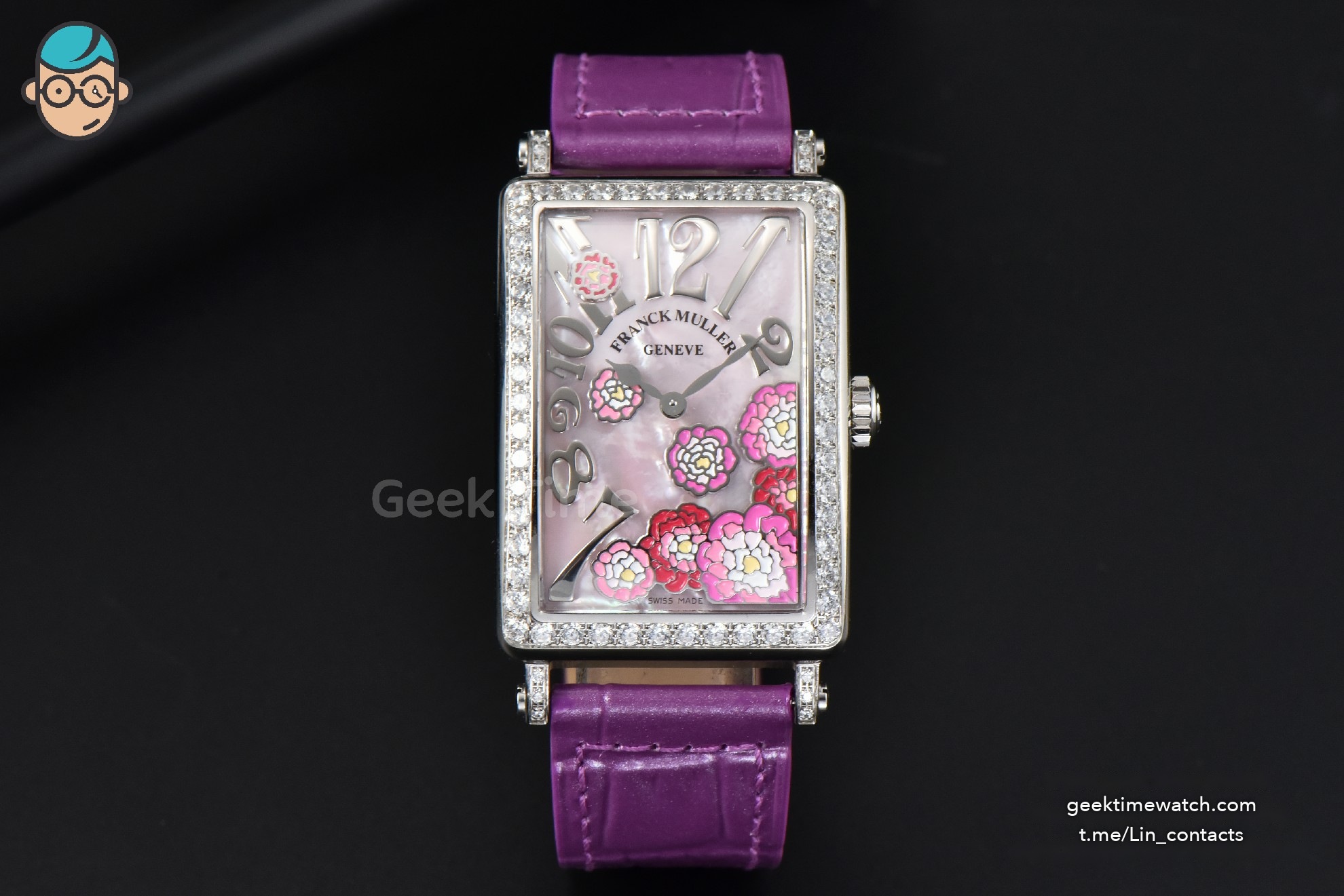 Long Island Ladies 26mm ZF Diamond MOP Dial Purple Leather Strap Swiss Ronda Quartz