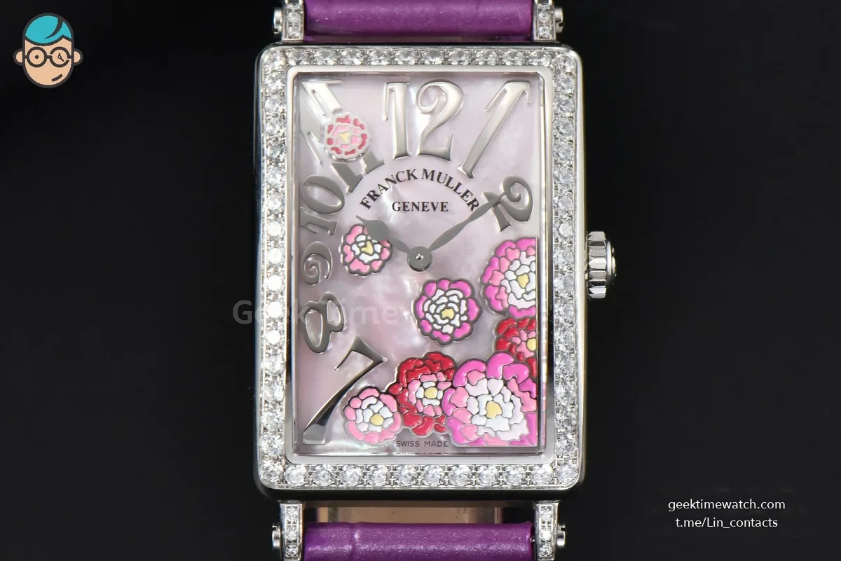 Long Island Ladies 26mm ZF Diamond MOP Dial Purple Leather Strap Swiss Ronda Quartz