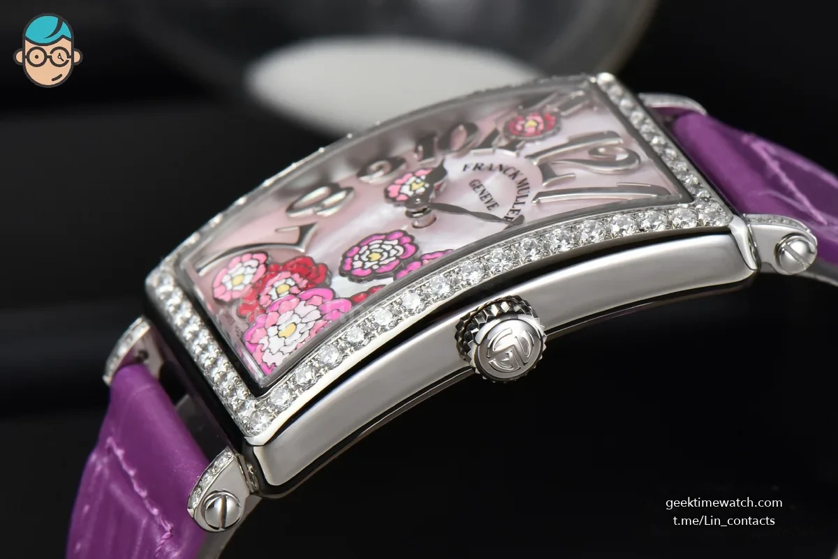 Long Island Ladies 26mm ZF Diamond MOP Dial Purple Leather Strap Swiss Ronda Quartz