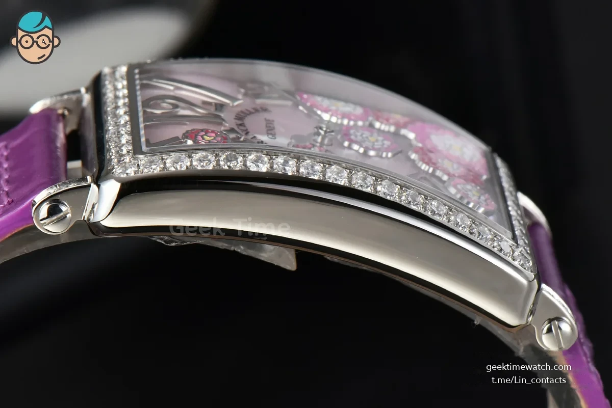 Long Island Ladies 26mm ZF Diamond MOP Dial Purple Leather Strap Swiss Ronda Quartz
