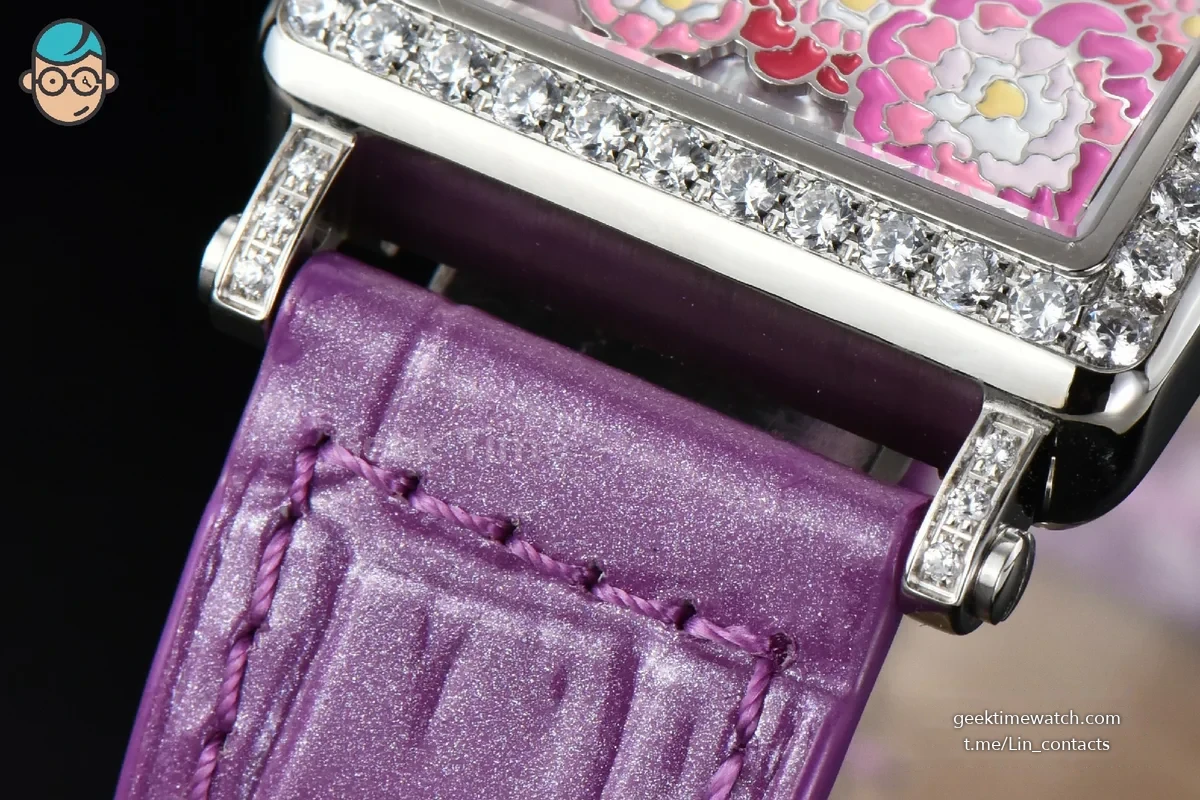 Long Island Ladies 26mm ZF Diamond MOP Dial Purple Leather Strap Swiss Ronda Quartz