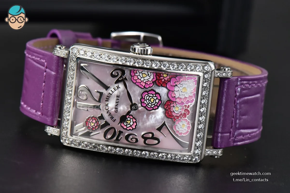 Long Island Ladies 26mm ZF Diamond MOP Dial Purple Leather Strap Swiss Ronda Quartz