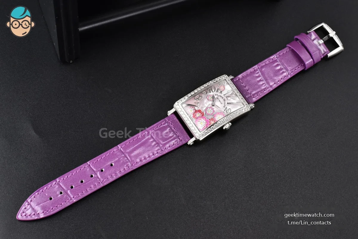 Long Island Ladies 26mm ZF Diamond MOP Dial Purple Leather Strap Swiss Ronda Quartz