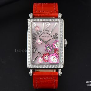 Long Island Ladies 26mm ZF Diamond MOP Dial Red Leather Strap Swiss Ronda Quartz