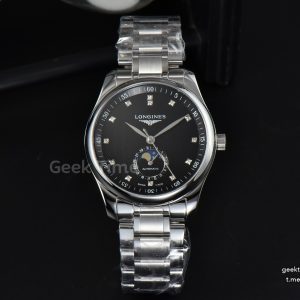 Longines Master Moonphase 40MM GF Black Dial Diamond Marker SS Bracelet A899