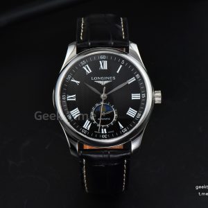 Longines Master Moonphase 40MM GF Black Dial Roma Marker Black Leather Strap A899