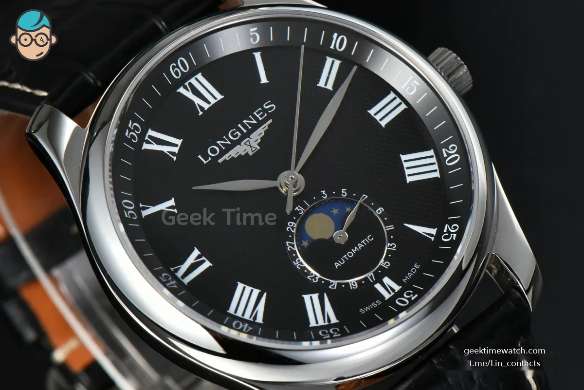 Longines Master Moonphase 40MM GF Black Dial Roma Marker Black Leather Strap A899
