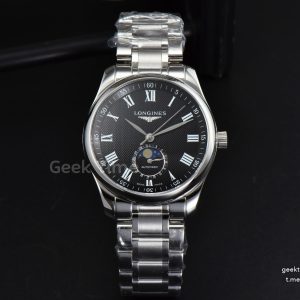 Longines Master Moonphase 40MM GF Black Dial Roma Marker SS Bracelet A899