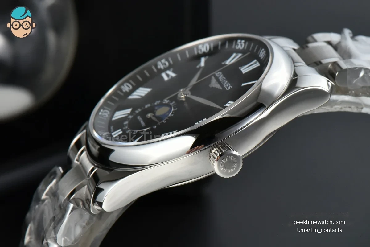 Longines Master Moonphase 40MM GF Black Dial Roma Marker SS Bracelet A899