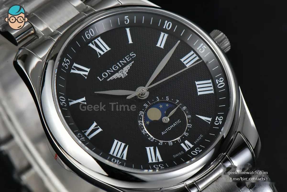 Longines Master Moonphase 40MM GF Black Dial Roma Marker SS Bracelet A899