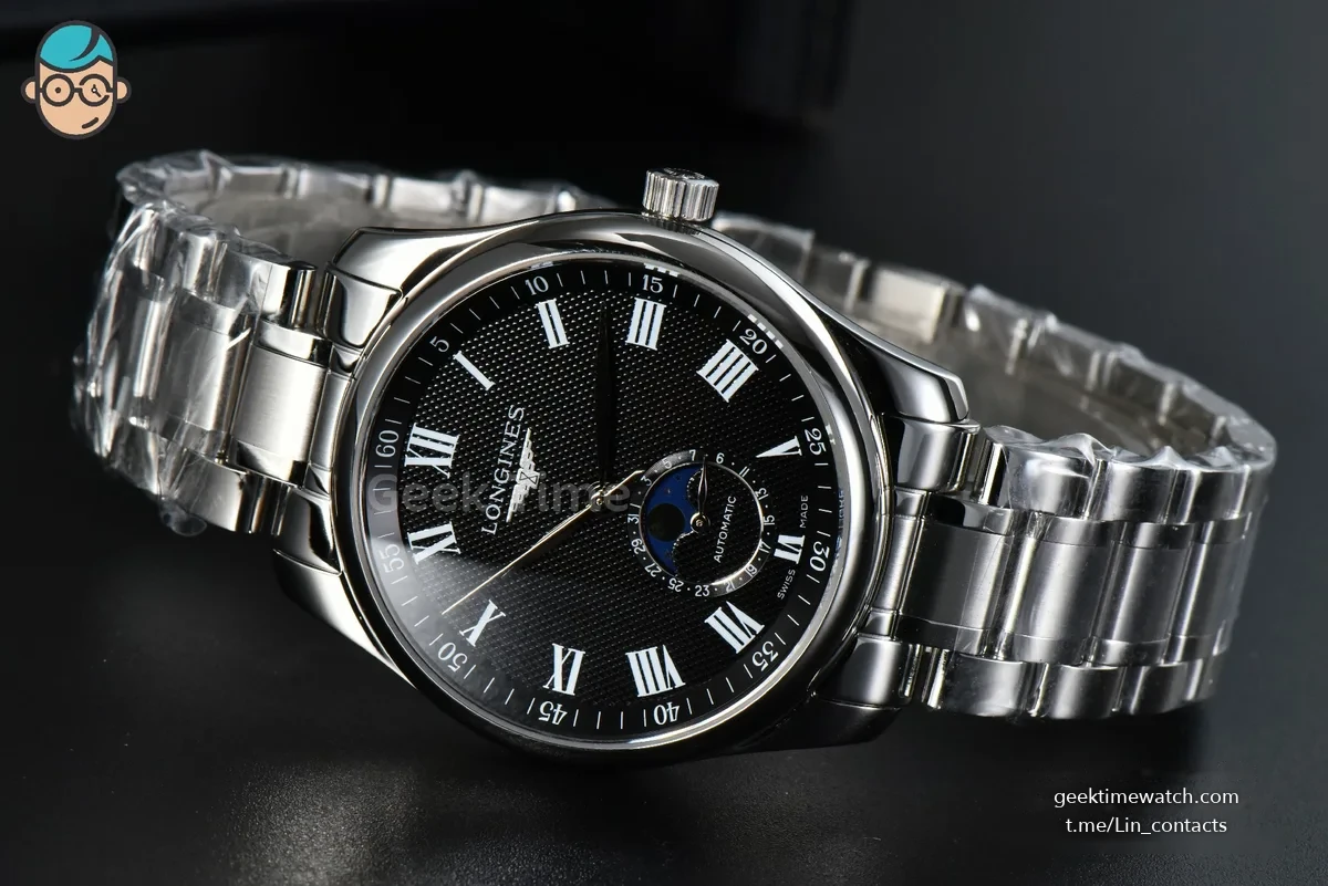 Longines Master Moonphase 40MM GF Black Dial Roma Marker SS Bracelet A899