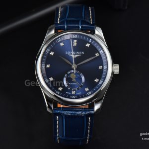 Longines Master Moonphase 40MM GF Blue Dial Diamond Marker Blue Leather Strap A899