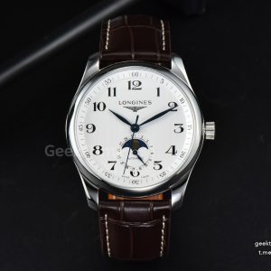 Longines Master Moonphase 40MM GF White Dial Digital Marker Brown Leather Strap A899